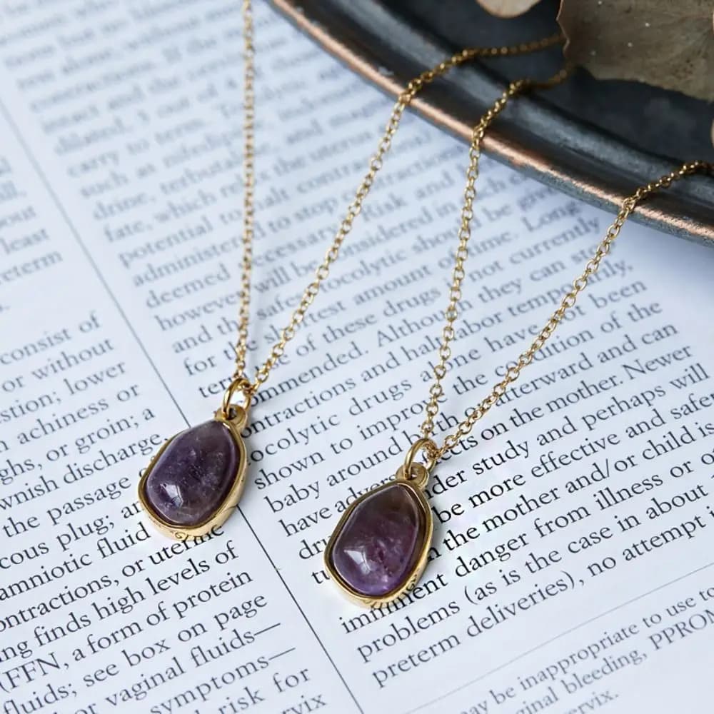 Purple Green Stone Necklace Plated 18K Gold Casual Geometric Pendant Necklaces Irregular Stainless Steel Gold Collarbone Chain