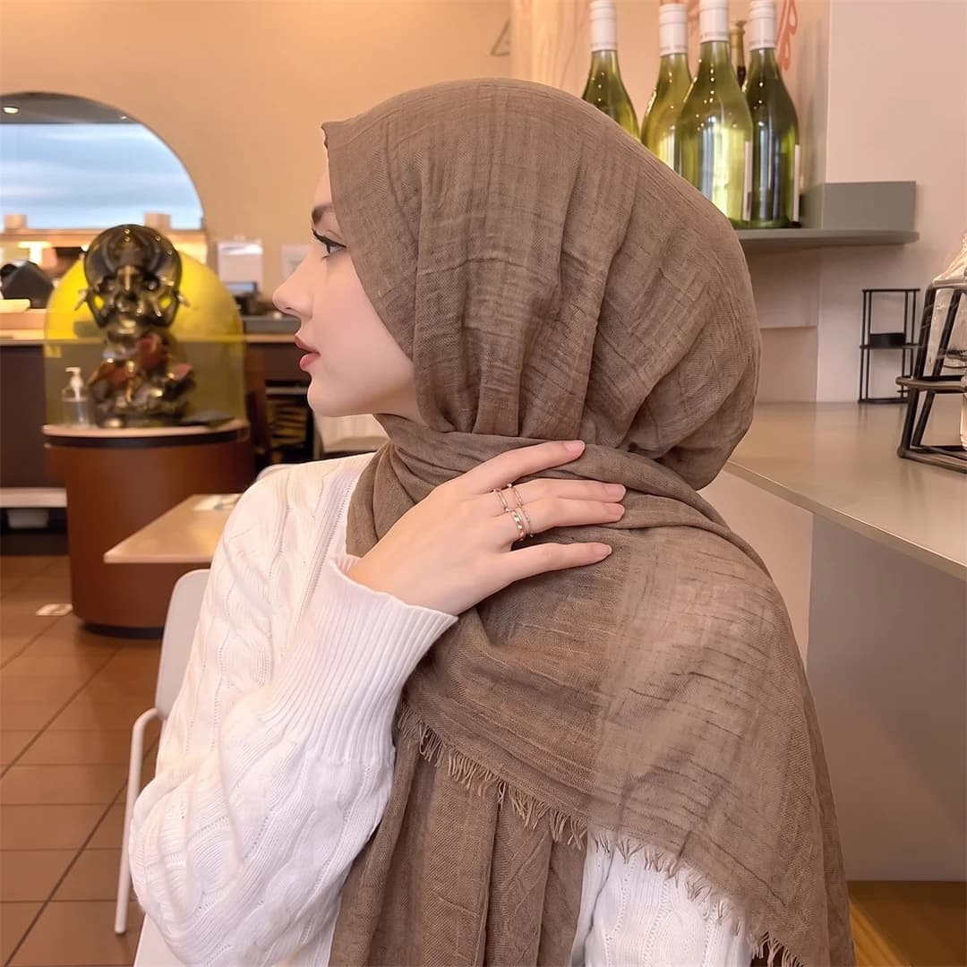 Women Big Size Plain Solid Cotton Rayon Crease Hijab Scarf Lady High Quality Wraps and Shawls Musulman Headband Islamic Turban
