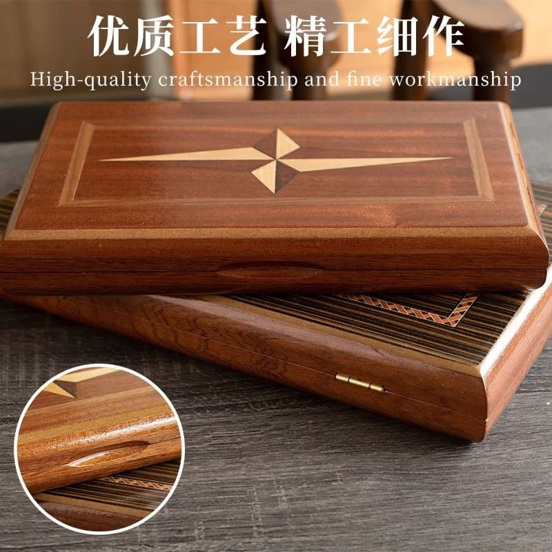 Set di Backgammon in Legno Vero Stile Occidentale di Alta Gamma, Costruzione in Palissandro Impiallacciato, Legno Massello Lavorato a Mano