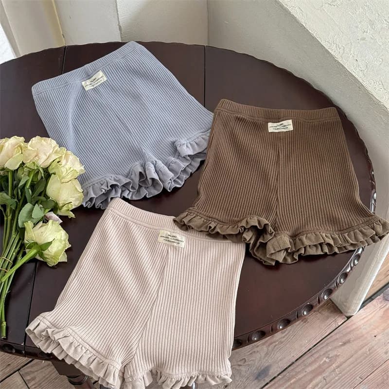 Pantaloncini Estivi per Bambine, Leggings Elasticizzati Stile Coreano, Shorts con Volant in Tinta Unita, Pantaloni Casual in Cotone per Bambini