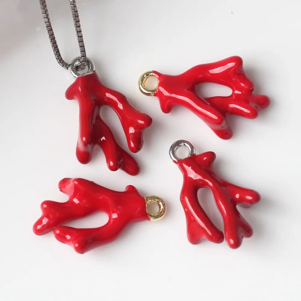 10Pcs/pack Simple Alloy Drip Oil Spray Paint Ocean Coral Pendant DIY Bracelets Necklaces Jewelry Accessories