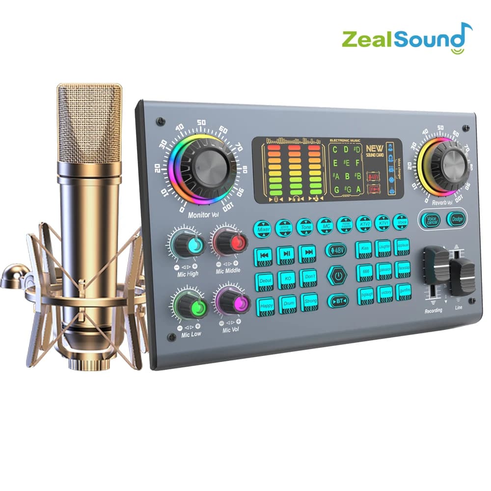 Zealsound Professional Podcast Live SoundCard Equipment Bundle con microfono XLR 48V per PC registrazione canto Streaming Gaming