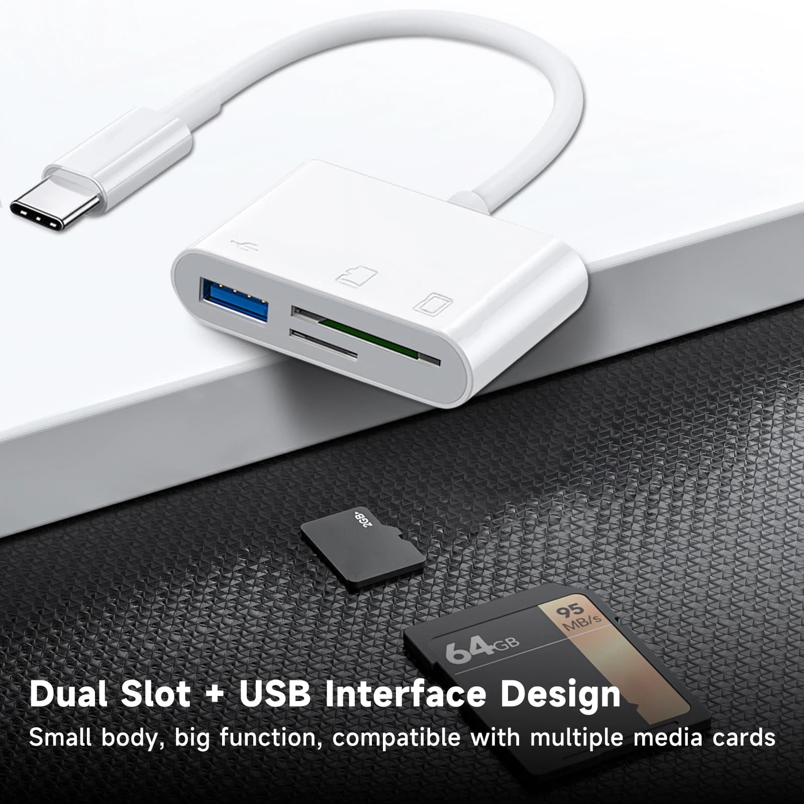 Lettore di schede OTG Type-C, adattatore USB C per schede di memoria SD/TF per laptop, telefono, tablet, trasferimento dati della fotocamera