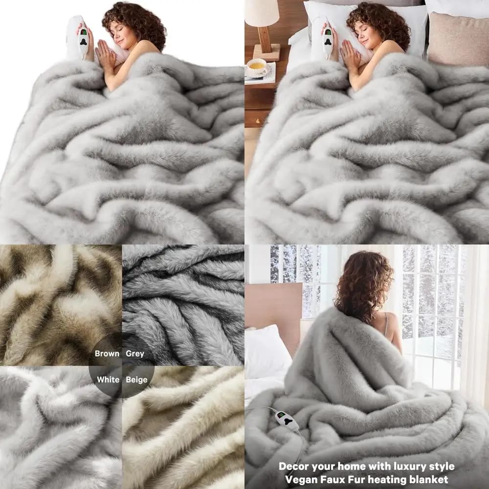 Coperta elettrica di lusso in pelliccia sintetica di dimensioni doppie 60x80 con 10 impostazioni di calore e spegnimento automatico di 8 ore per accoglienti notti invernali