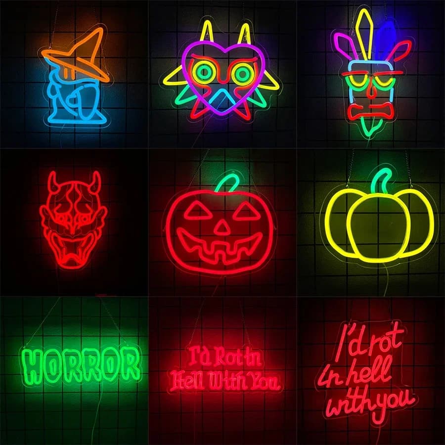 Insegna al neon per la decorazione della casa per la decorazione della stanza, finestra, luci di zucca per interni, festa di Halloween, caduta con te, accessori da parete