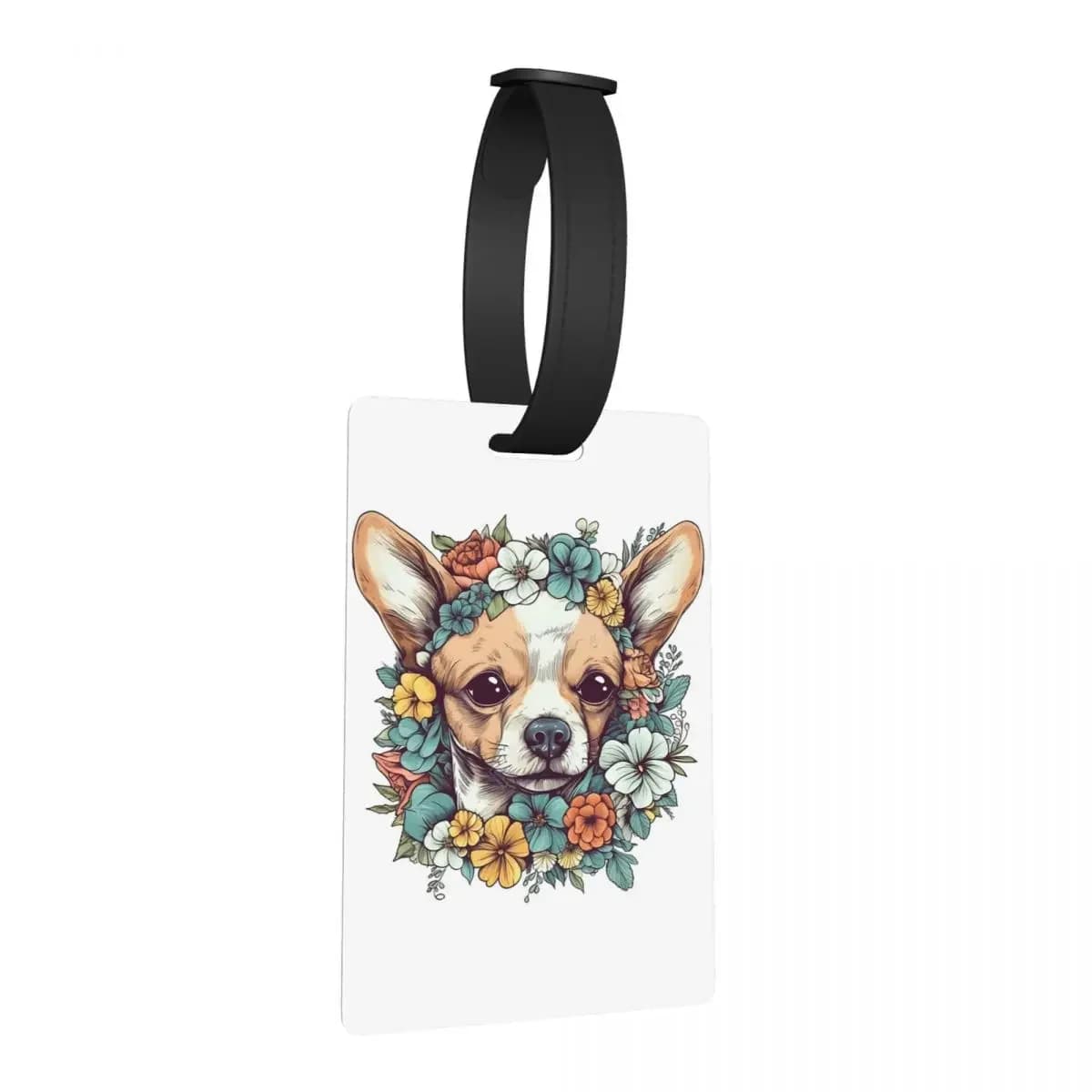 Simpatico motivo floreale Chihuahua Dog Flower Design Etichette per bagagli Valigia da viaggio Bagaglio portatile Etichetta d'imbarco Porta etichette ID Nome Indirizzo