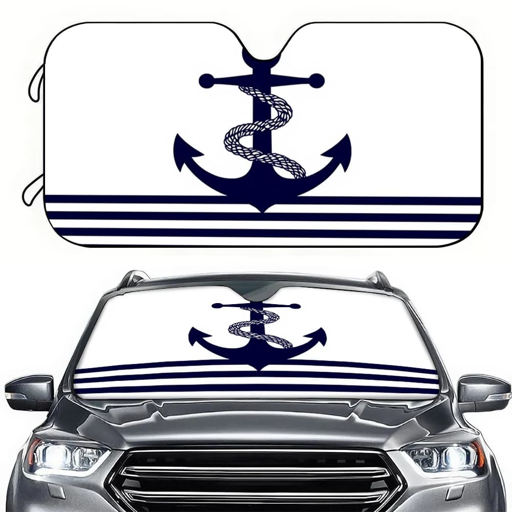 A Car Sunshade Featuring A Boat Anchor Rope Pattern, Designed To Block UV Rays And Reduce Heat, Suitable For Universal Models An
