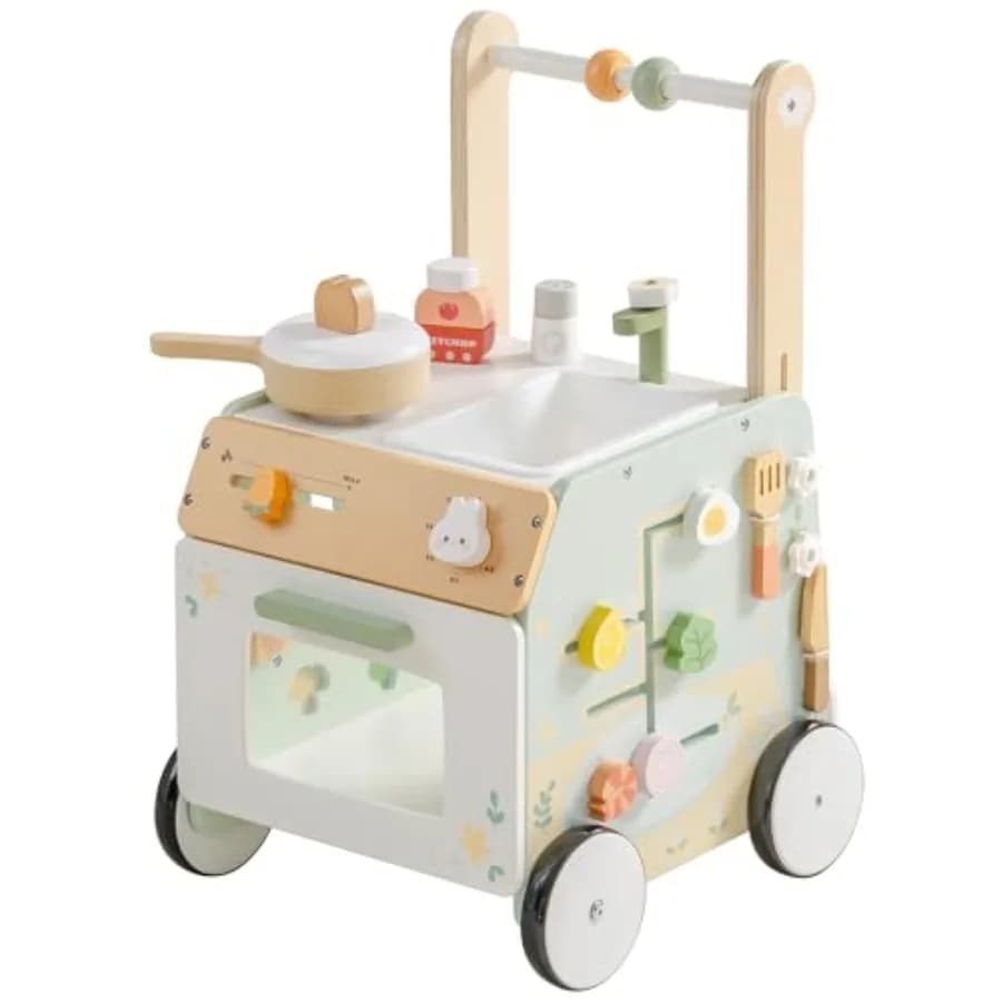 Girello in legno per imparare a camminare, altezza regolabile con deceleratore, giocattolo in legno naturale stile Montessori in rovere chiaro