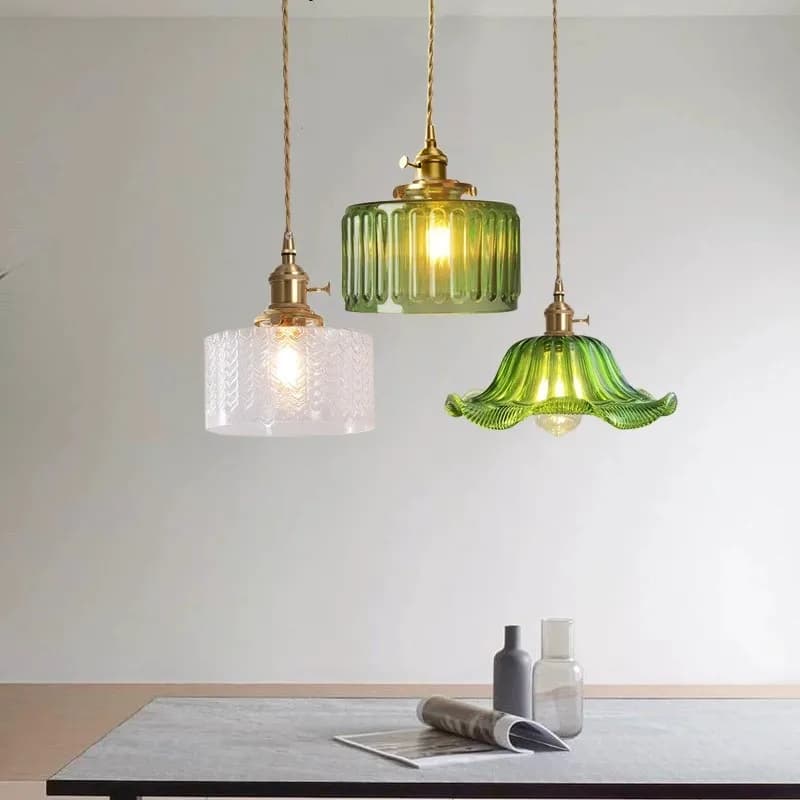 Lampada a sospensione moderna in vetro a strisce con attacco E27, adatta per l'illuminazione interna di soggiorni, sale da pranzo, ecc.