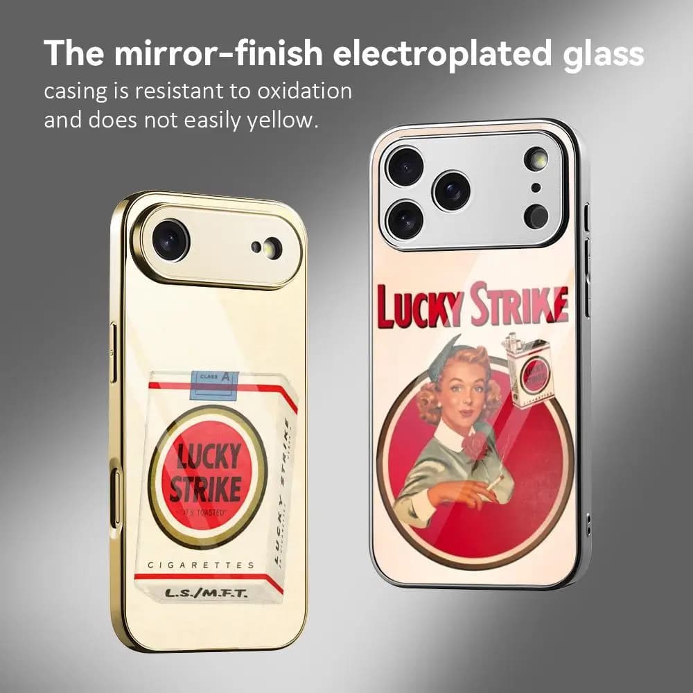 Custodia per telefono con logo L-Lucky Cigarettes per iPhone 17 16 15 14 13 12 Pro Max Plus, antiurto con paraurti in metallo galvanizzato