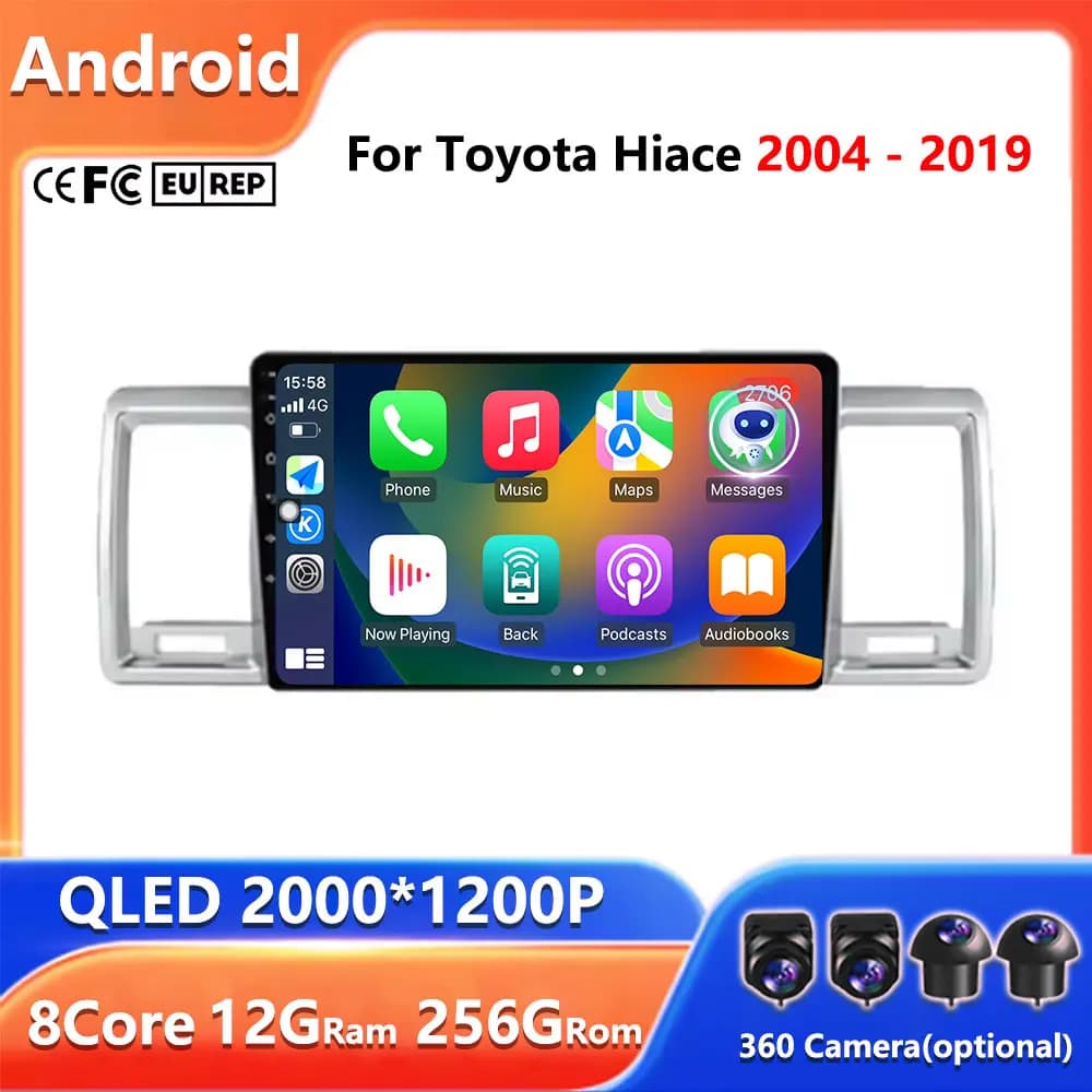 GPS Navigation Carplay 360 4G WIFI LET DSP Autoradio Video player Android Auto for Toyota Hiace 2004 - 2019