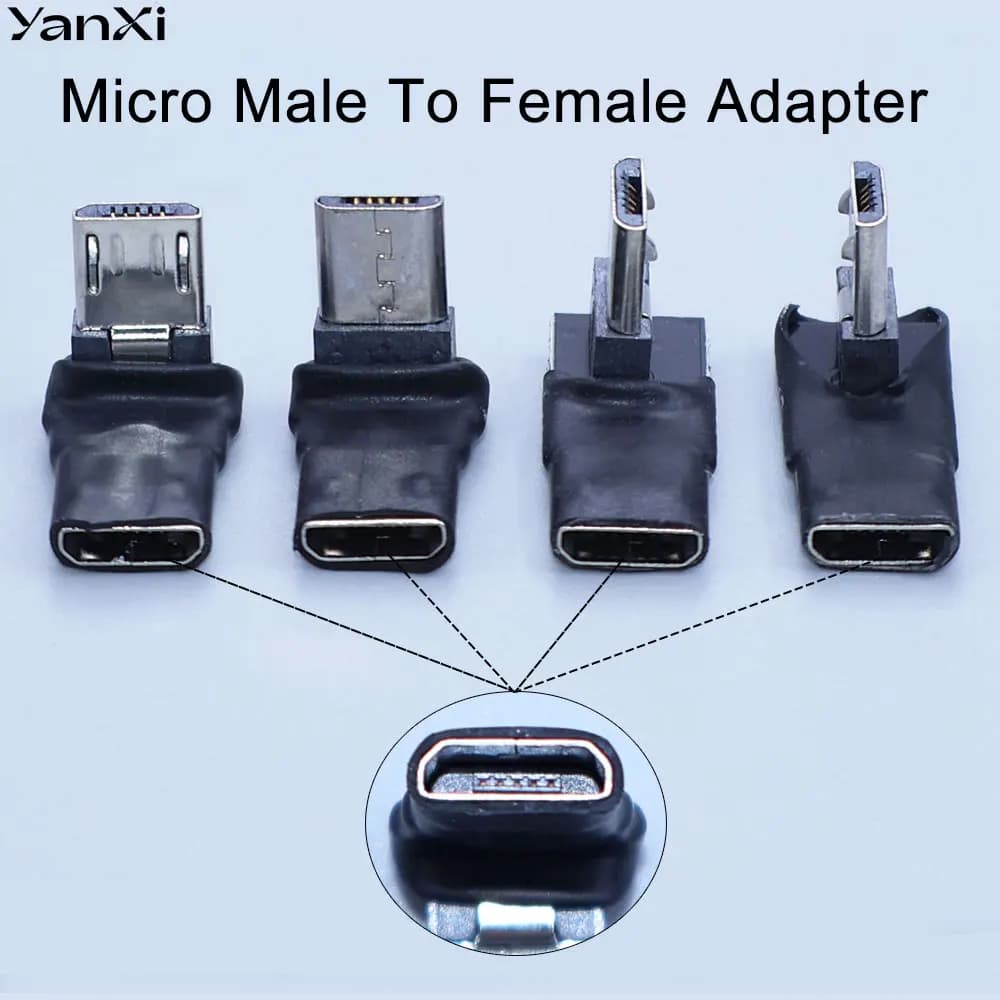 YanXi Adattatore Connettore Dati Micro USB Femmina a Micro USB Maschio Angolato a 90 Gradi (Sinistra, Destra, Su, Giù) - 1 Pezzo