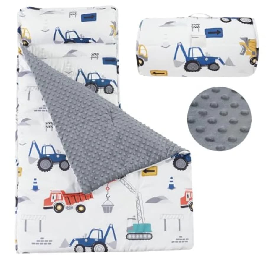Tappetino per il riposo dei bambini con cuscino rimovibile e coperta in pile Minky, design arrotolabile, sacco nanna caldo per bambini 52"x20"