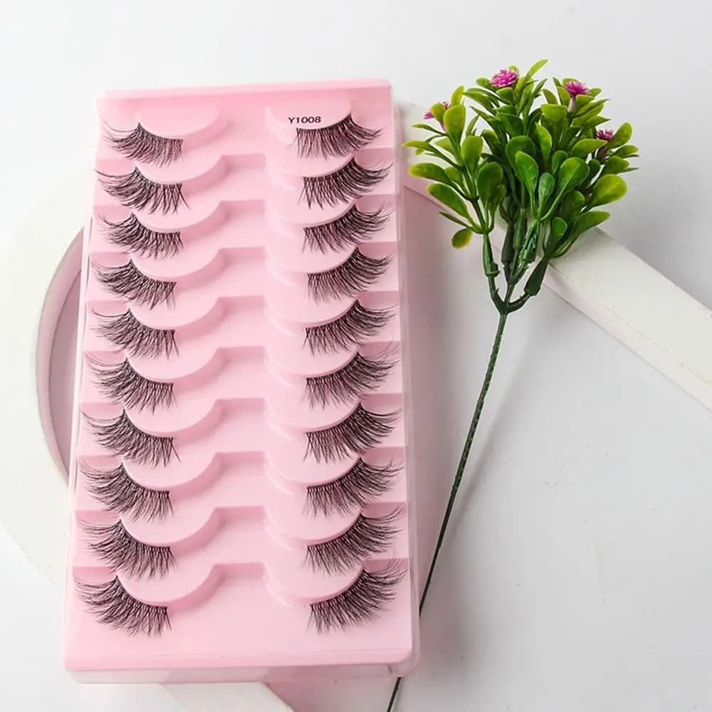 Short Faux Mink Lashes Natural Look Half Eyelashes Cat Eye Half Lashes with Clear Band False Eyelashes