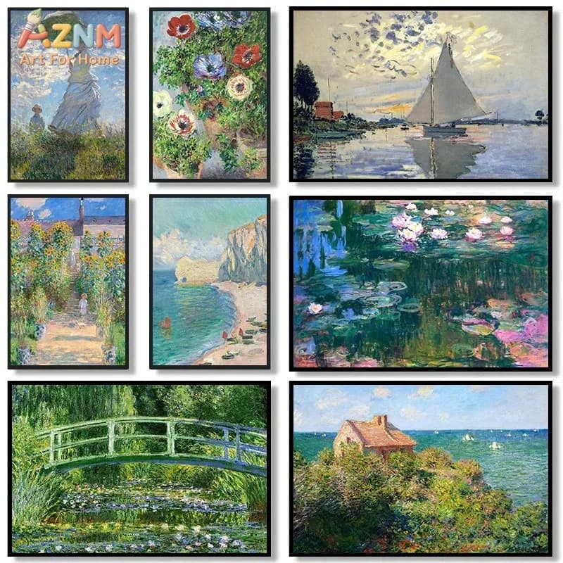 Poster e Stampe su Tela di Claude Monet 'Laghii con Ninfee', Paesaggio Classico da Giardino, Quadri da Parete per Arredamento Soggiorno