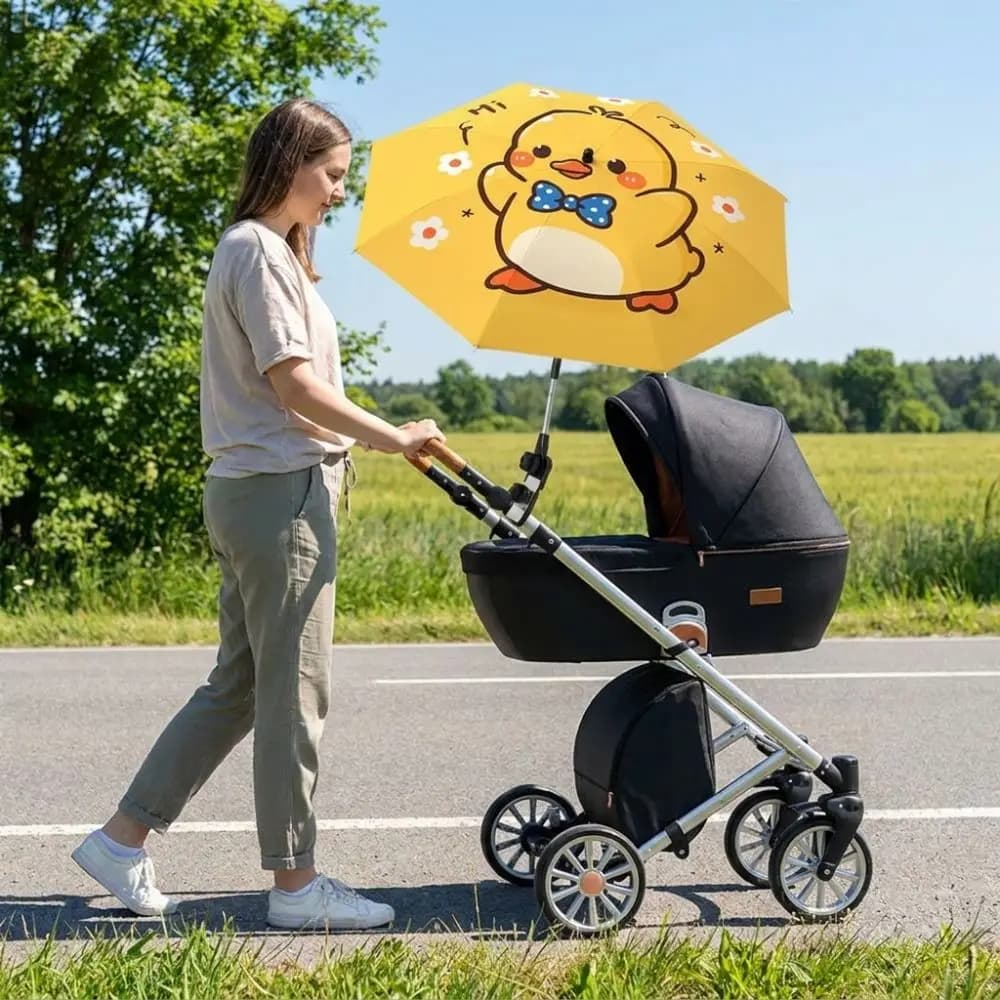 Adjustable Baby Stroller Umbrella 360 Degree UV Protection Sunscreen Umbrella Rainproof with Clamp Infant Stroller Cover