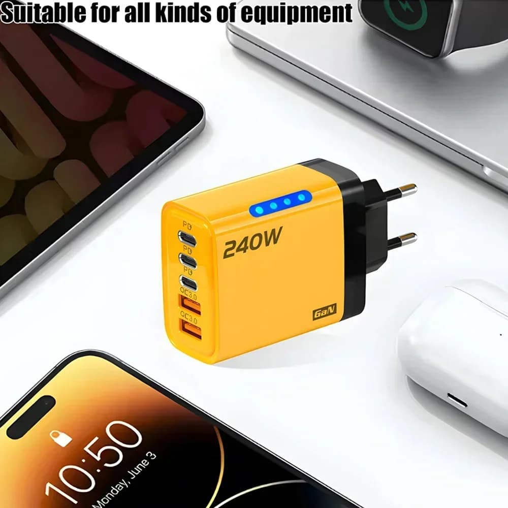 PD 240W Type C USB GaN Fast Charge Charger Multi Ports High Speed Charging Adapter For iPhone Samsung Huawei Xiaomi Oneplus