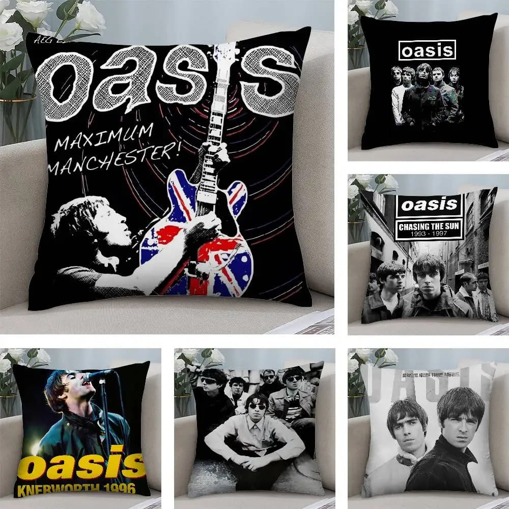 Federa per cuscino Rock Band O-Oasis Federa per cuscino quadrata con stampa fronte-retro per divano, casa, camera da letto, decorazione regalo