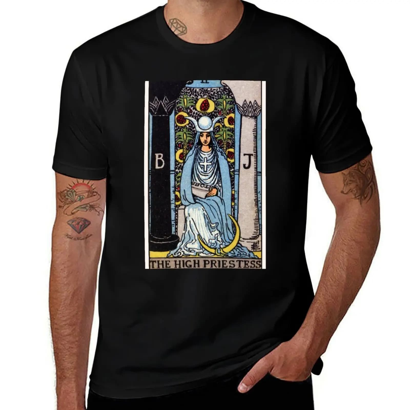 II. T-shirt con stampa della Carta dei Tarocchi della Sacerdotessa, top casual leggero a maniche corte