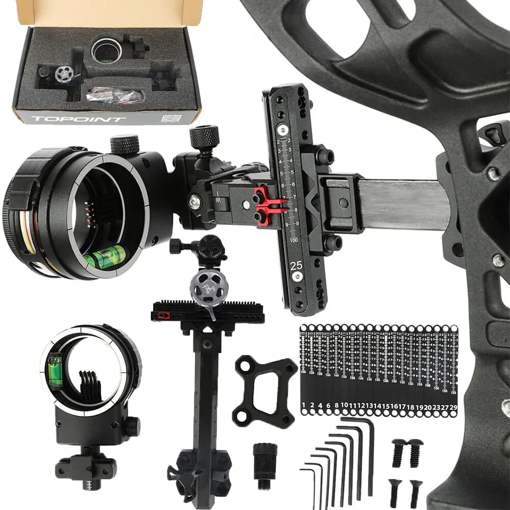 TX2650 Tiro con l'arco Arco composto Sight 4/6/8x Lente 20 pezzi Righello regolabile Mano sinistra/destra Arco Tiro Caccia Bersaglio CNC 5 pin Sight