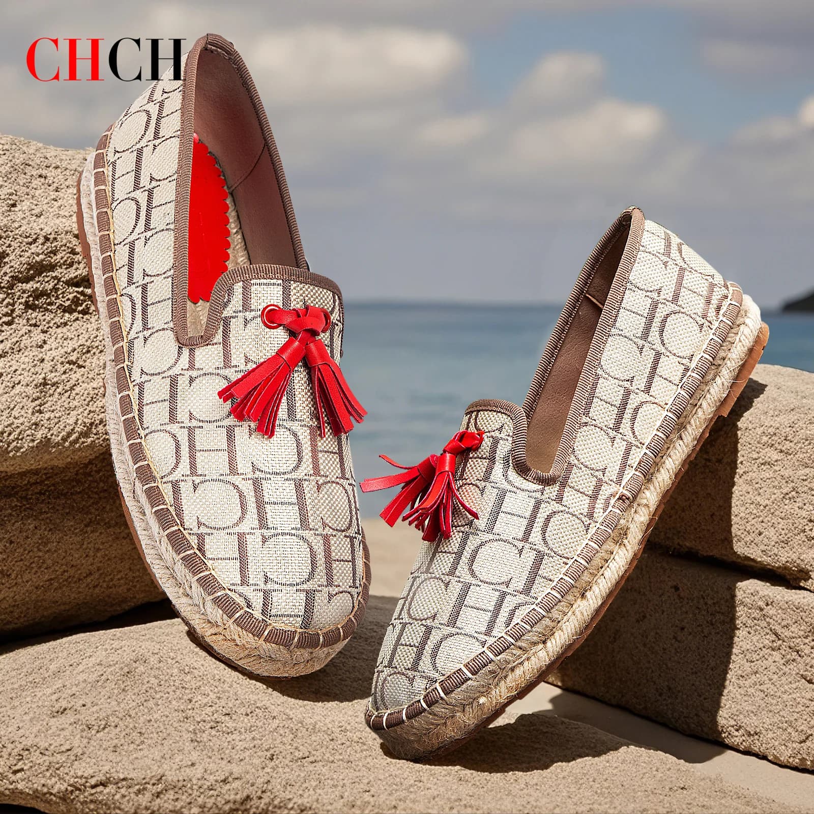CHCH Scarpe basse da donna Nuove comode scarpe casual in tessuto per le vacanze Scarpe da passeggio antiscivolo con fondo in canapa