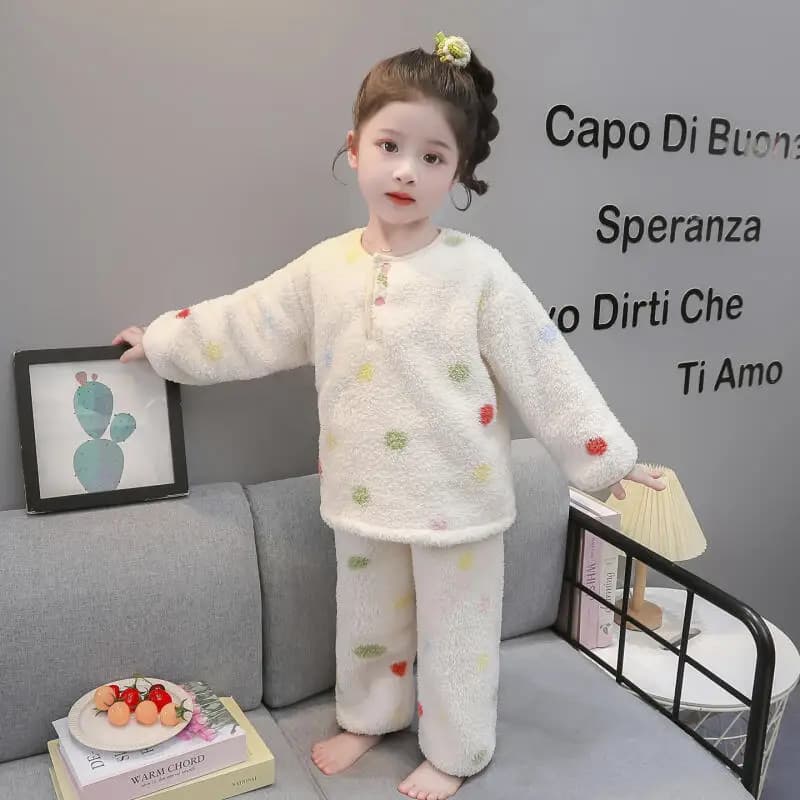 Vestiti invernali per ragazze da 7 a 12 anni Pigiama di flanella Completo Calore Addensare Indumenti da notte Indumenti da notte a pois Comodo stile dolce