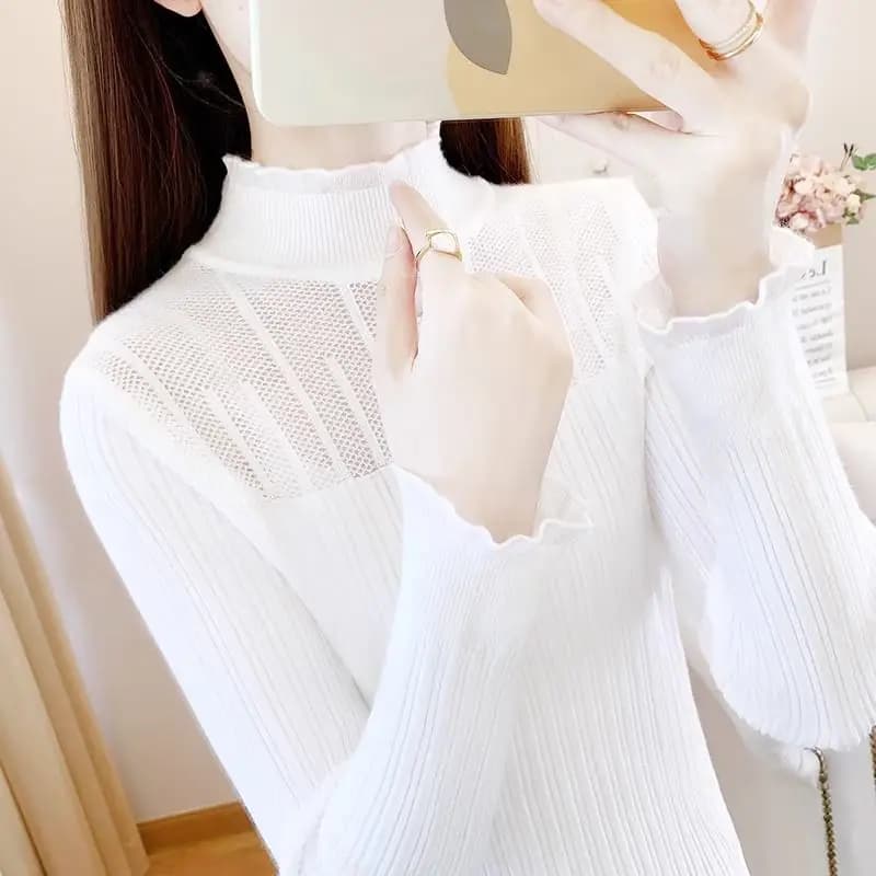 Undercover Shirt for Women New Slimming and Versatile Korean Version Sweater Knitted Sweater Stylish Small Shirt Popular Lace