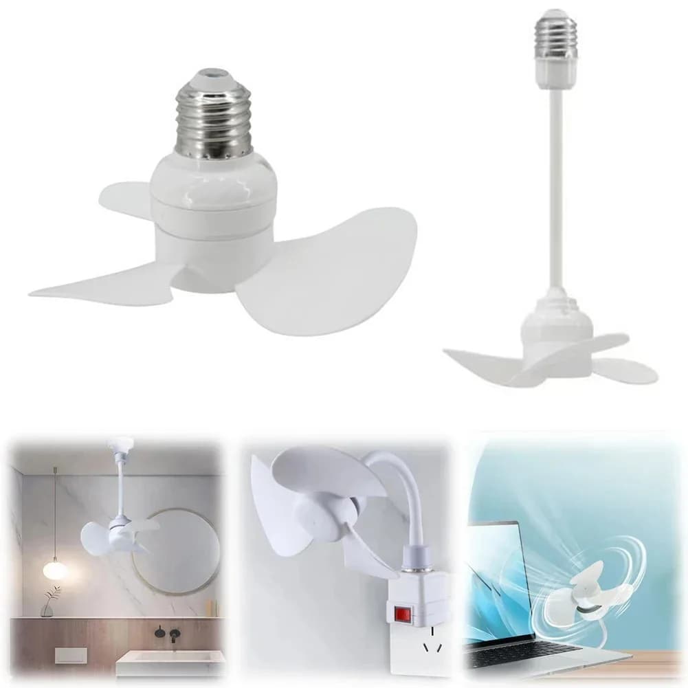 Ventilatore da soffitto da 10 W con attacco a vite E27, ventilatore elettrico domestico con tre pale e motore senza spazzole per soggiorno e camera da letto
