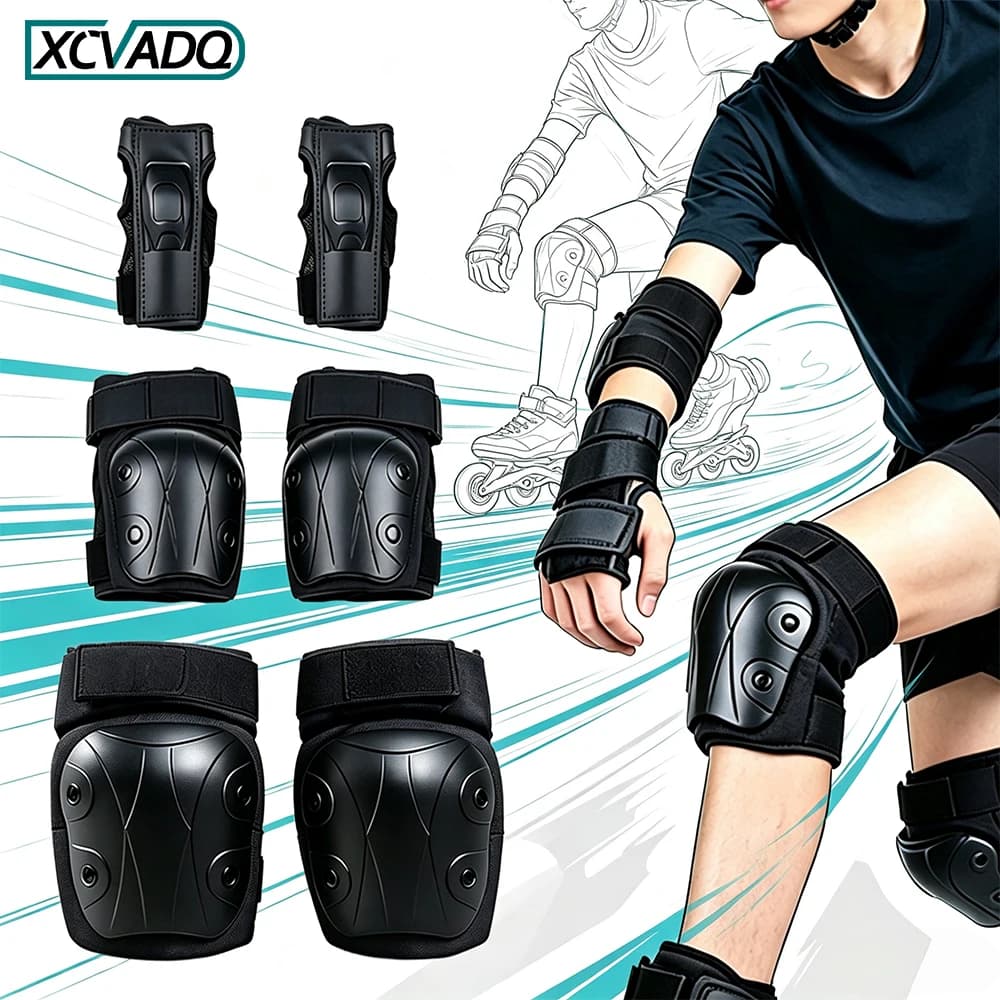 6Pcs Sports Protective Gear Set, Elbow Pads Knee Pads Wrist Guard for Teens Adults Roller Skates Bike Cycling Skateboard Scooter