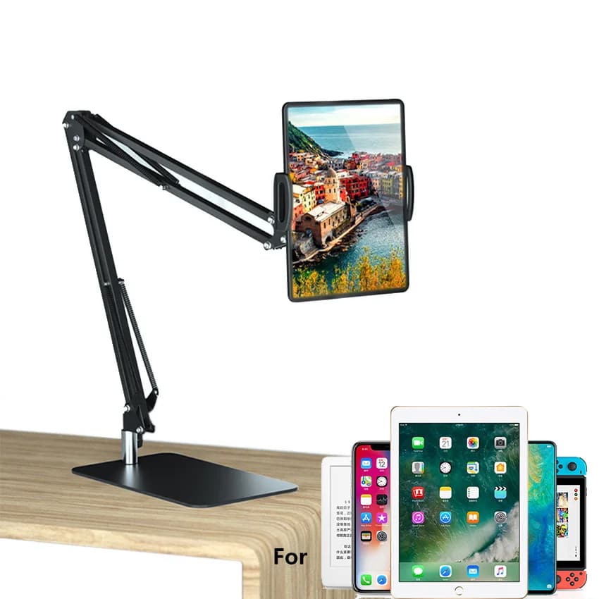 Weighted Carbon Steel Folding Arm Supports Ball Mount for iPhone Huawei Xiaomi Mobile Phones iPad Tablet PC 12.9 inch