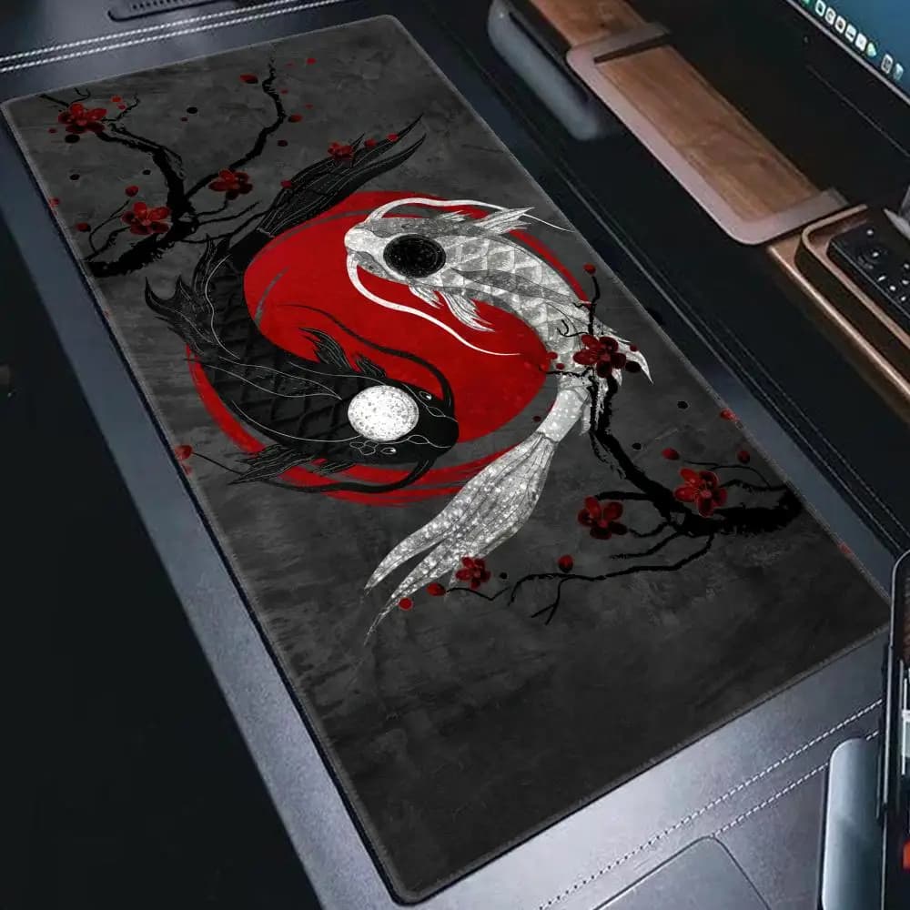Grande Tai Chi Fish Mousepad Gamer XXL Gaming Mouse Pad Gomma Impermeabile Grande Laptop Notebook Tappetino da scrivania Gioco Tappetino per mouse neutro