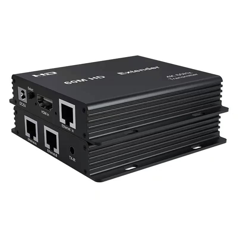 Dual Ethernet port converter 4K 60hz 60M via Rj45 Cat6 cable from 1 to 2 HDMI compatible video transmitter