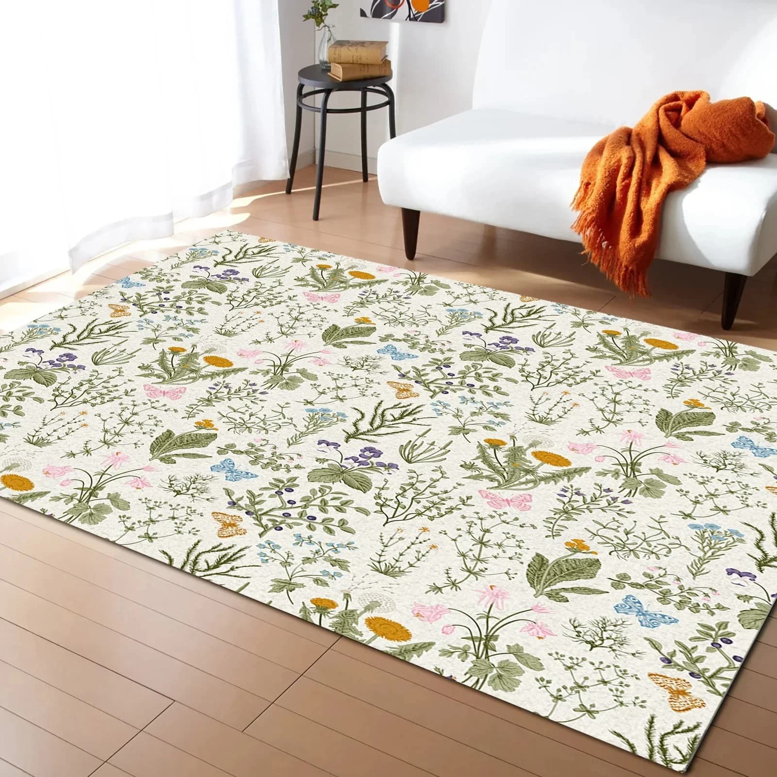 Botanical Floral Carpet Herbal Plant Floral Carpet for Living Room Bedroom Bathroom Decorations Non-slip Mat Zerbino for Home Entrance