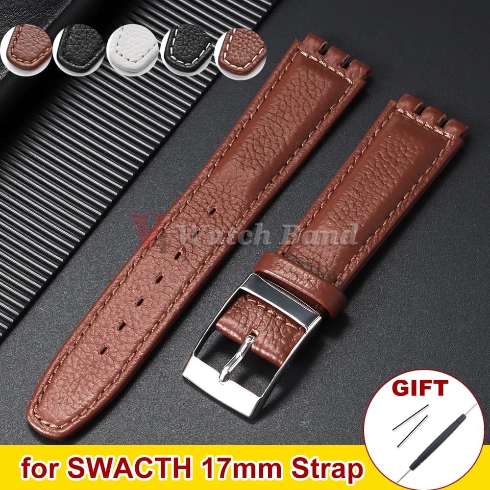 Per cinturino per orologio SWATCH 17mm cinturino in vera pelle di vacchetta cinturino per orologio in pelle di vitello uomo donna cinturino sportivo di ricambio impermeabile