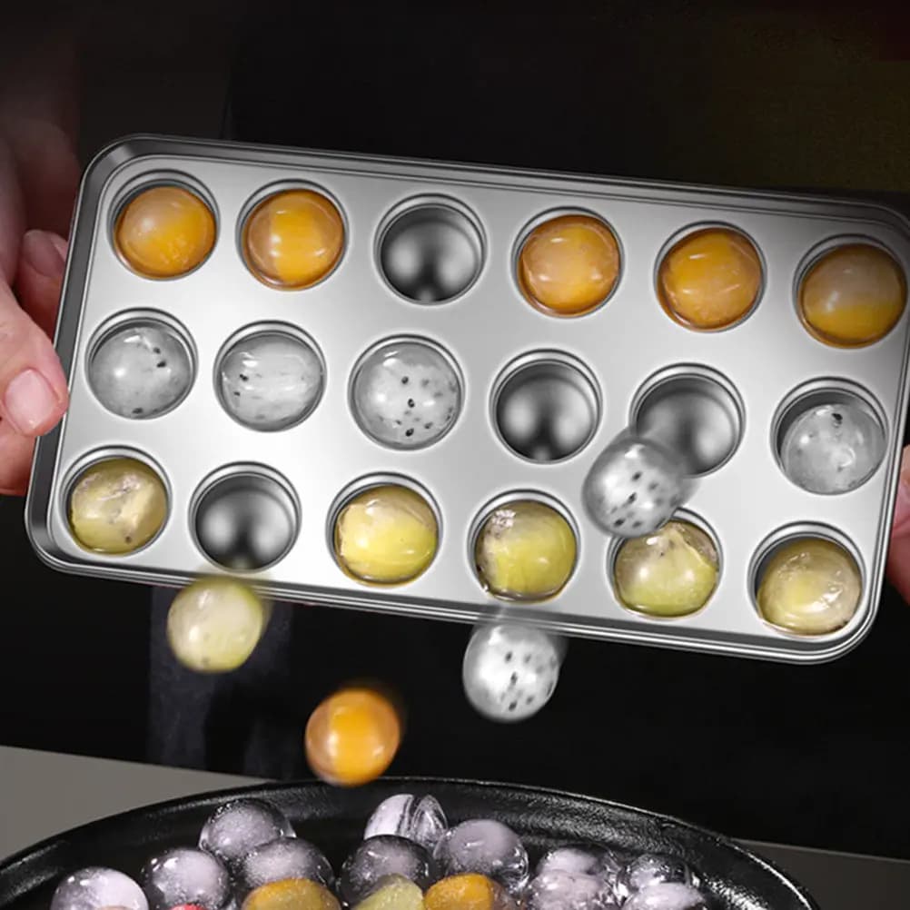 Stampo per Cubetti di Ghiaccio Rotondi in Acciaio Inox, Vassoio per Ghiaccio per Whisky, Soda, Vino, Pudding Fai-da-Te, Cioccolato, Caramelle, Congelamento Rapido, Facile da Sformare