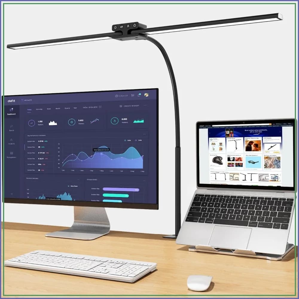 24W Double Head LED Desk Lamp with Clamp, Eye Care Office Light for Home, Studio, Reading