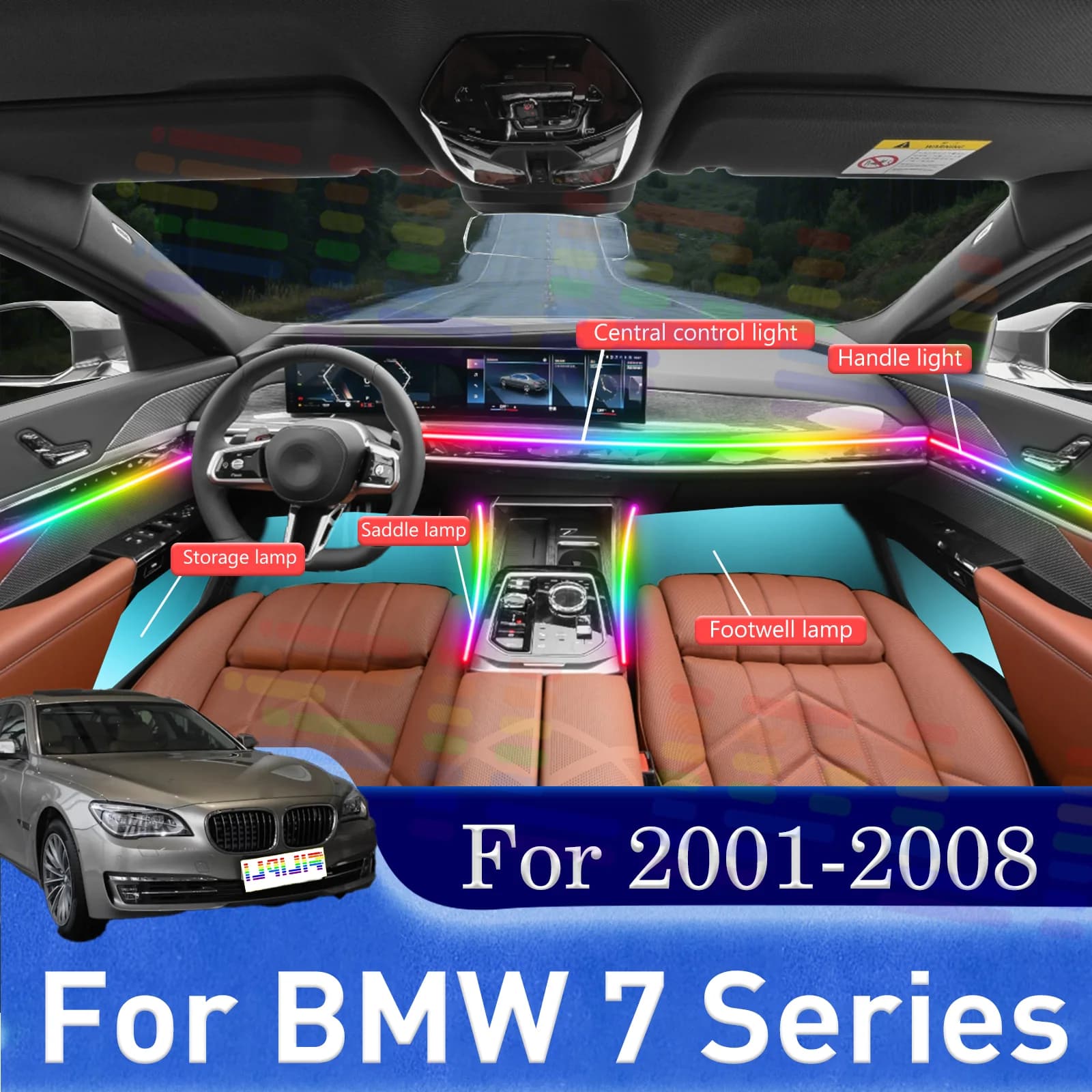 10 in 1 per BMW Serie 7 E38 E65 E66 E67 E68 F01 F02 F03 Lampade LED Ambientali per Auto, Luci Atmosfera Colorate, Striscia Neon per Interni Auto