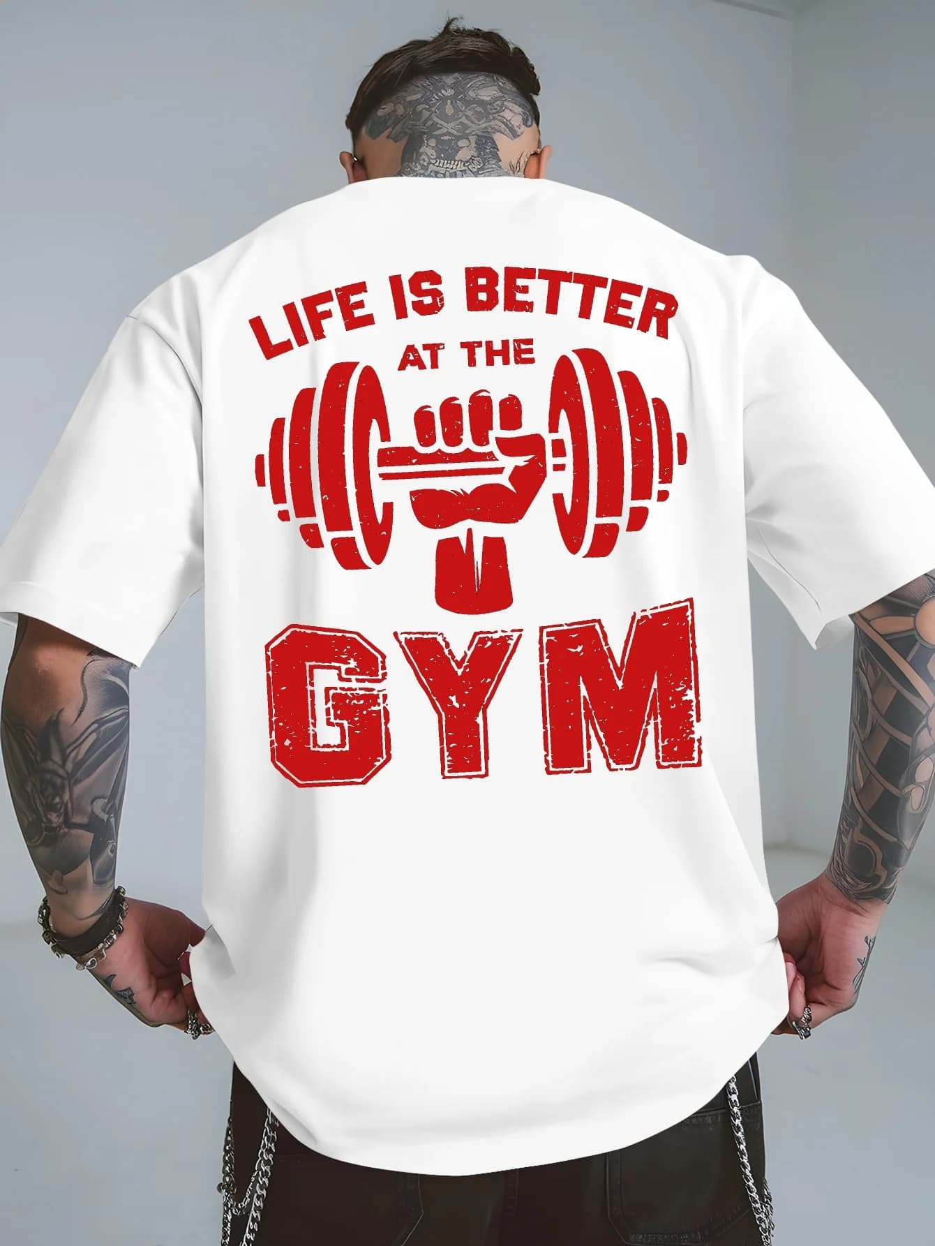 Maglietta in cotone da uomo Dumbbell Gym, streetwear casual, hip hop, sportiva