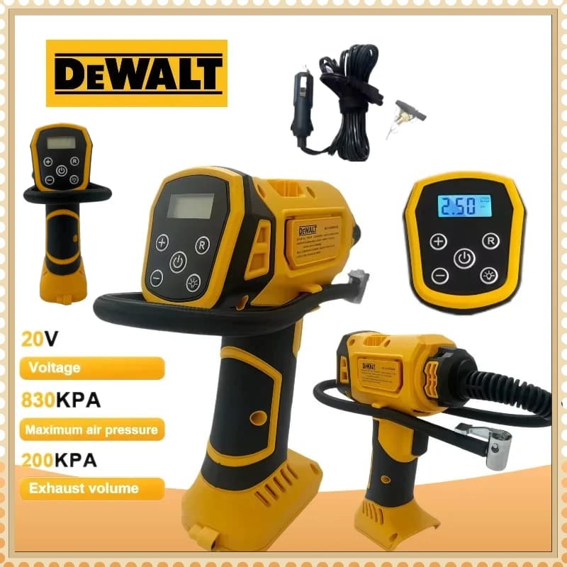 Compressore d'aria elettrico Dewalt automatico con manometro digitale per gonfiaggio pneumatici auto, ricaricabile e portatile
