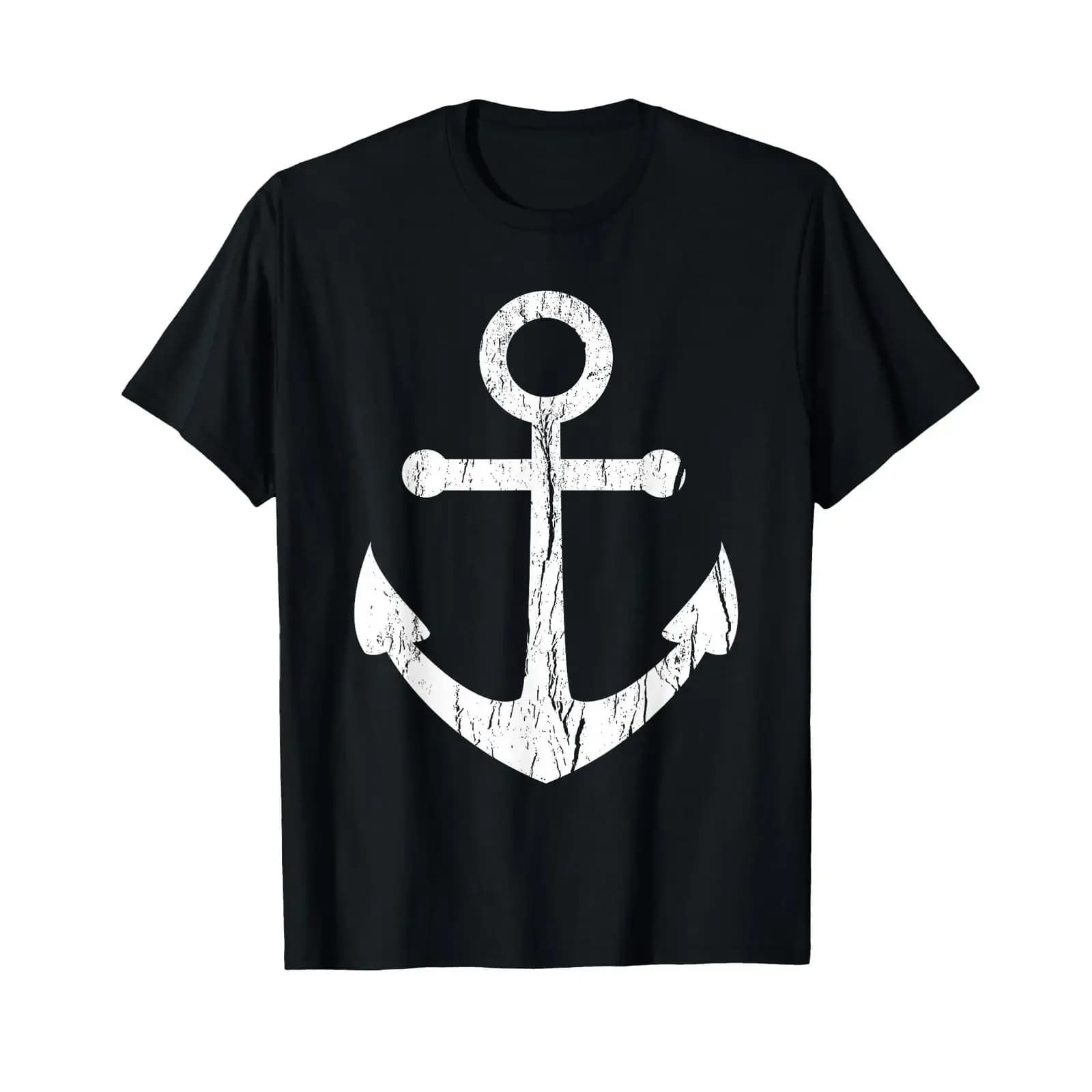 Vintage Boat Anchor T Shirt Nautical Sailing Mens Boys vintage Washed Soft graphic designer clothes Unisex homme Stretched