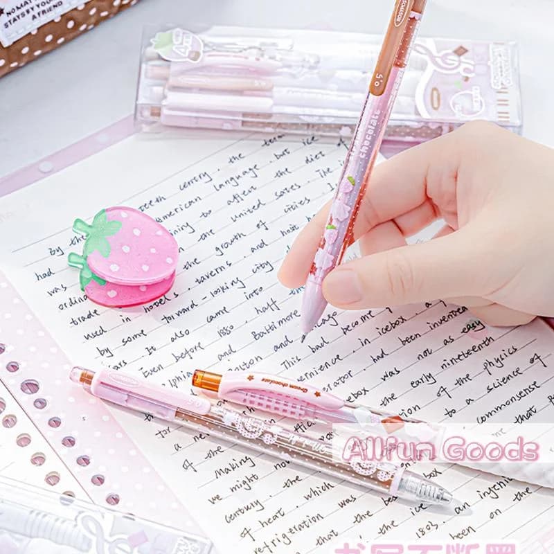 Strawberry Chocolate Series 0.5mm Gel Ink Pens Set Cute Student Ballpoint Pen Soft Grip Smooth Writing Office School Supplies