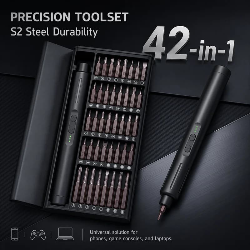 Set di Cacciaviti Elettrici 42 in 1 di 8a Generazione, Kit di Precisione Senza Fili Ricaricabile ad Alta Coppia per Riparazione PC, Telefoni ed Elettronica