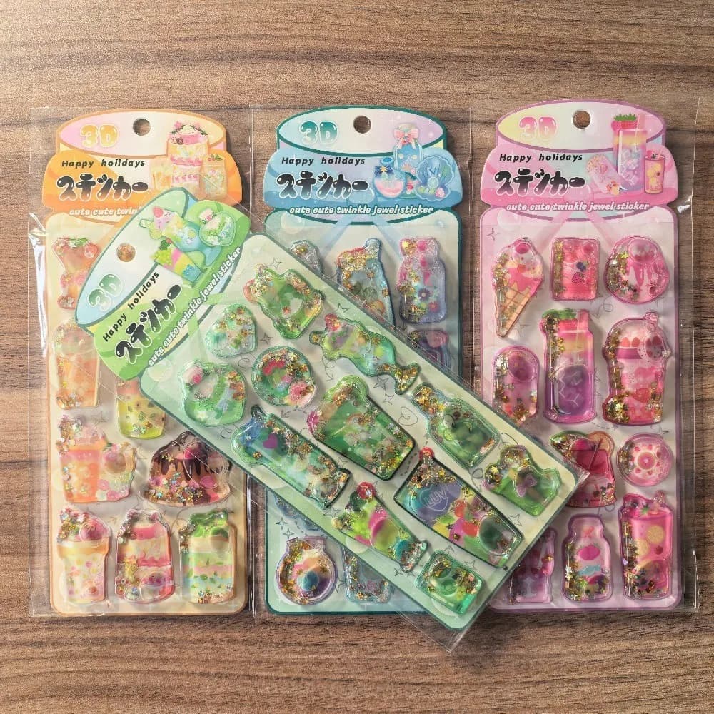 Set di 4 Adesivi 3D con Effetto Acqua Scintillante per Scrapbook, Diario, Decorazione Telefono, Anime Worlds Store