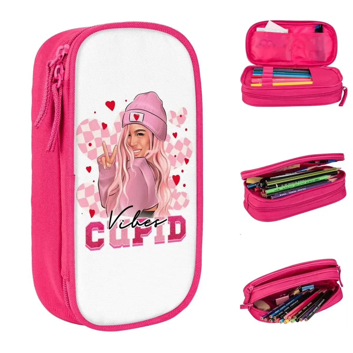 Astuccio per matite di grande capacità Karol G Happy Valentines Day Merch Astuccio per matite a doppio strato Borse per trucco per ragazza Regalo di compleanno