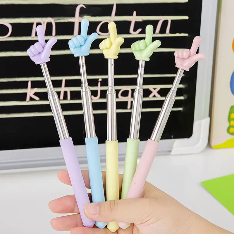 1PC Durable Stainless Steel Teaching Pointer Telescopic Rod Finger Design Teaching Stick Classroom Finger Pointer Teachers