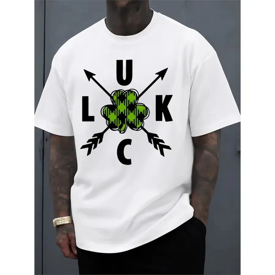 T-shirt da uomo St. Patrick's Luck Arrow Tee, t-shirt bianca con grafica, abbigliamento casual per il weekend, perfetto per l'ufficio