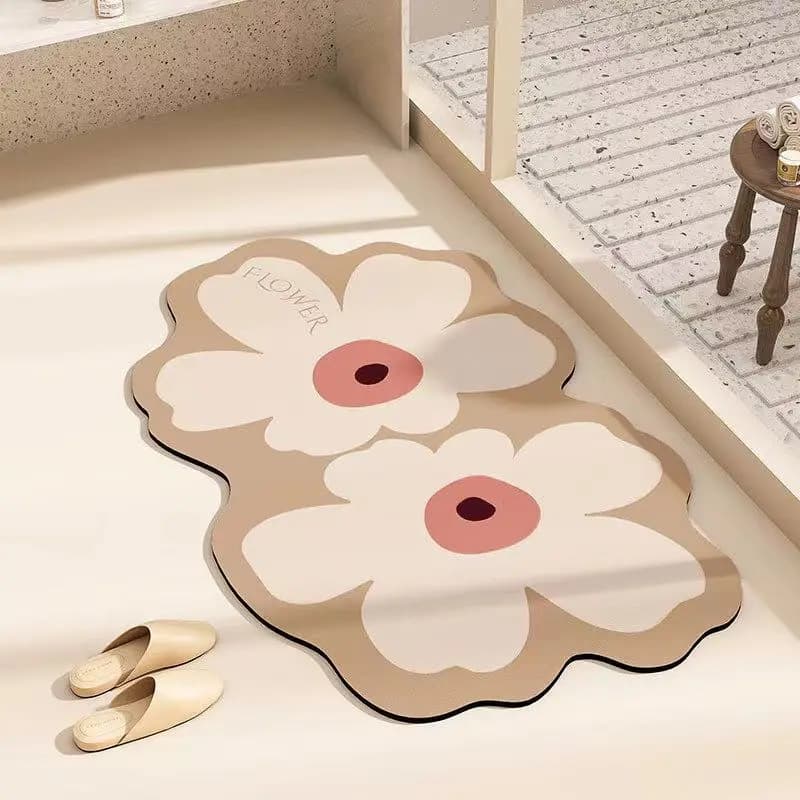 VIKAMA non-slip floral bath mat, quick drying soft carpet, bathroom door floor decoration