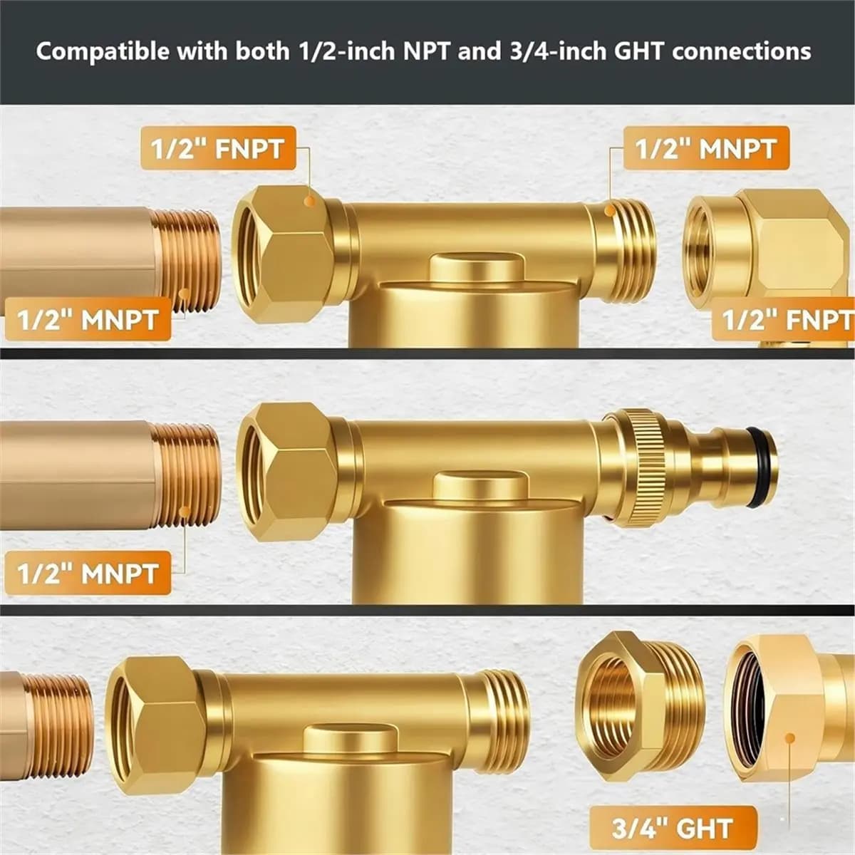 Filter Reusable Sediments in 40-inch Brass - Universally suitable for washing machine, shower, garden pipe and well water