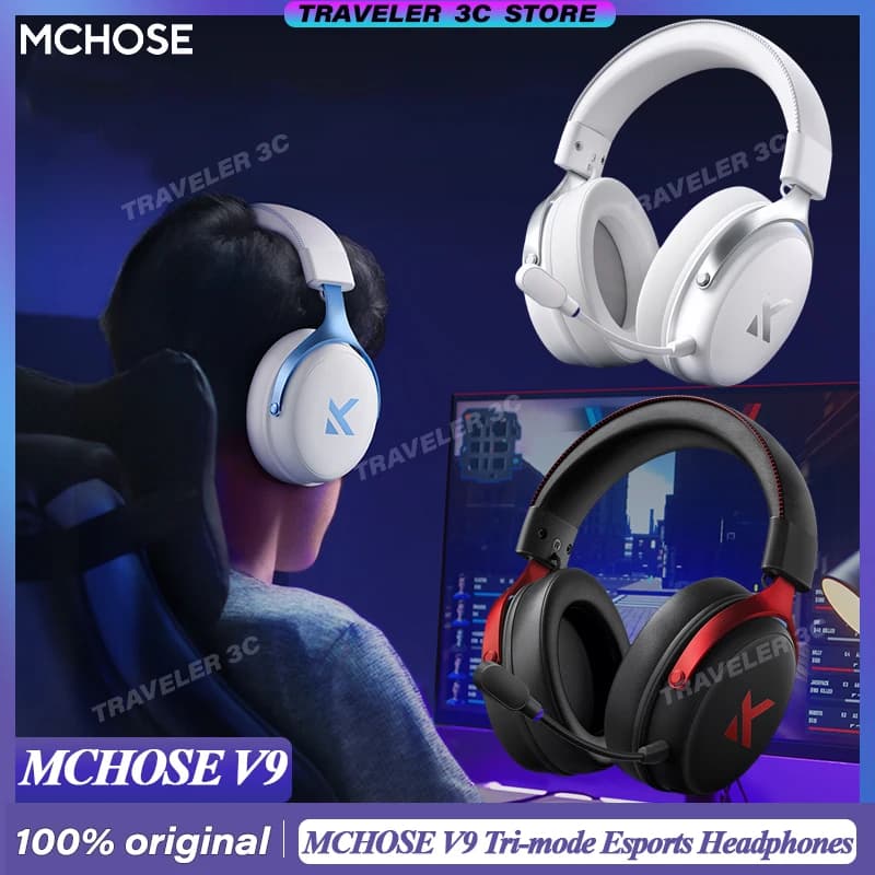 Original Custom Play Headphones MCHOSE V9 Pro Tri-mode Esports Auricular Hi-res Music Headphones with Active Noise Reduction PC