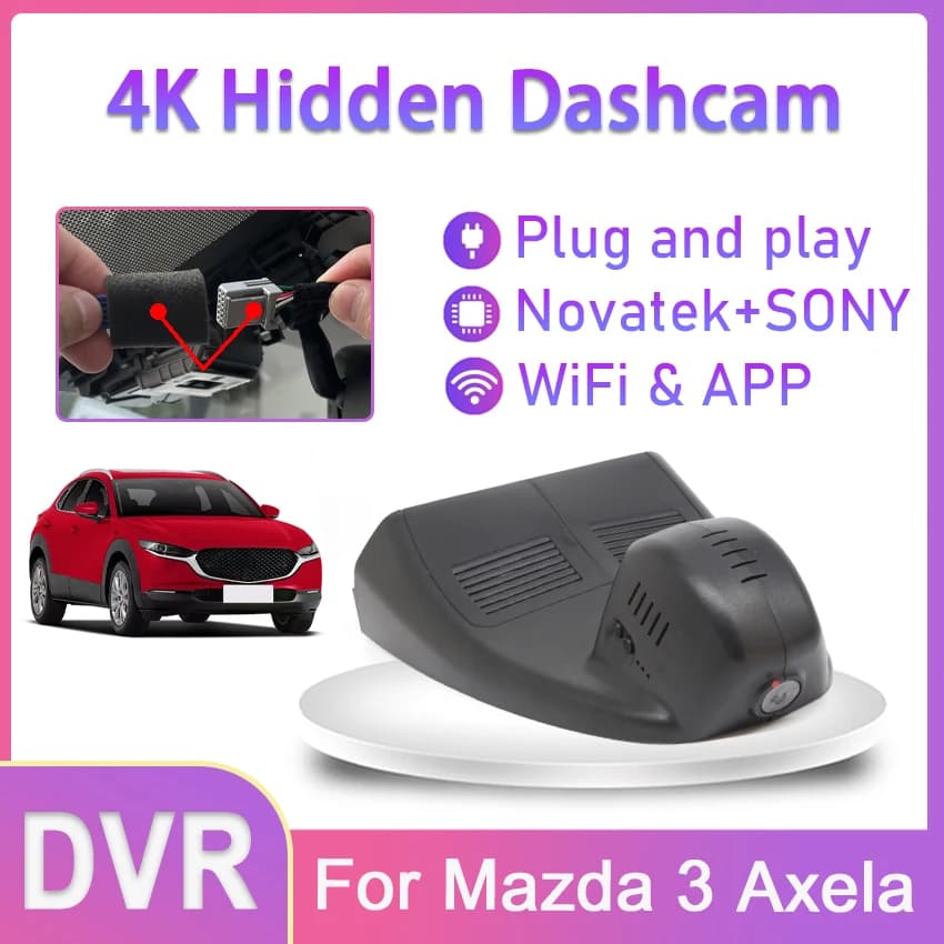 Videocamera per auto 4K 2160P DVR WIFI con doppia telecamera anteriore e posteriore, registratore video originale per Mazda 3 Axela 2020 2021 2022, visione notturna UHD